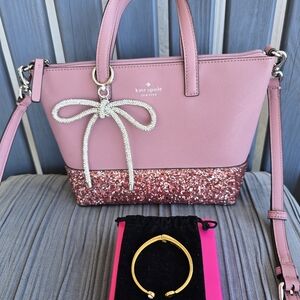 Kate Spade 2 Pieces. One Pink and Glitter Satchel & 1 Kate Spade  Gold Bracelet.